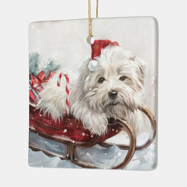 Coton De Tulear Dog Christmas Festive Ceramic Ornament (Left)