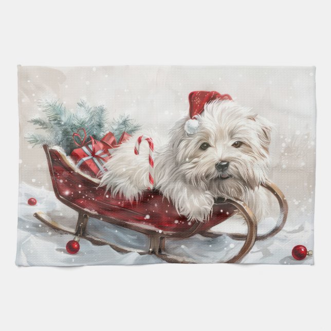 Coton De Tulear Dog Christmas Festive Kitchen Towel (Horizontal)