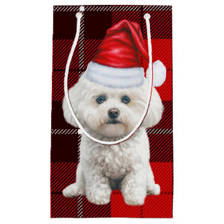Coton de Tulear Dog Festive Red Plaid Christmas Small Gift Bag
