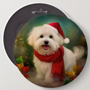 Coton De Tulear Dog in Snow Christmas 6 Inch Round Button
