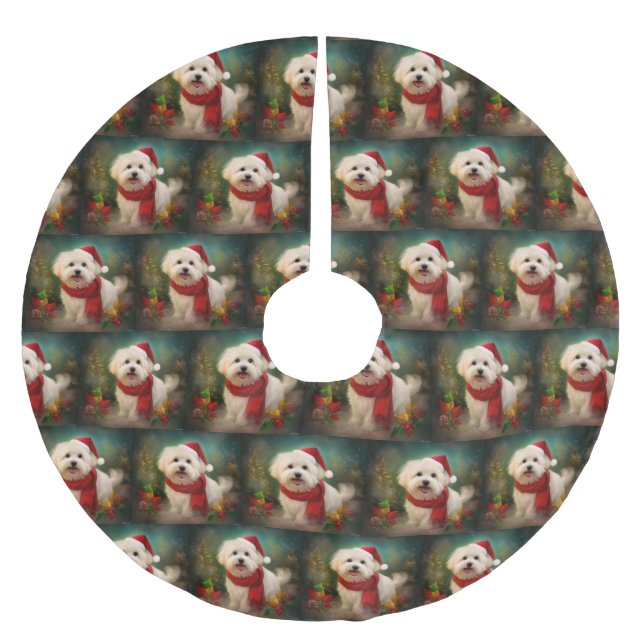 Coton De Tulear Dog in Snow Christmas Brushed Polyester Tree Skirt (Front)