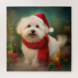 Coton De Tulear Dog in Snow Christmas Jigsaw Puzzle