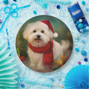 Coton De Tulear Dog in Snow Christmas Paper Plate