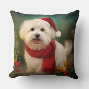 Coton De Tulear Dog in Snow Christmas Throw Pillow