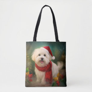 Coton De Tulear Dog in Snow Christmas Tote Bag