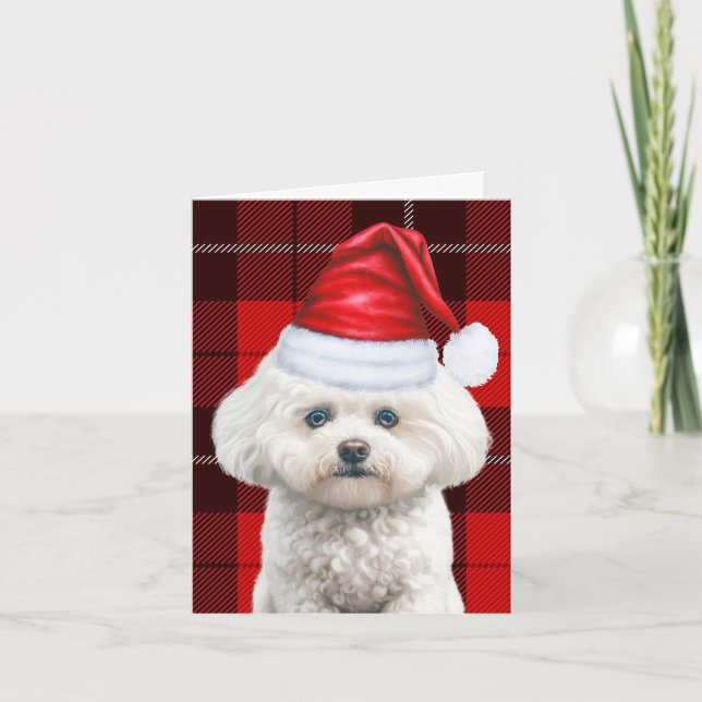 Coton de Tulear Dog Red Holiday Plaid Christmas Card (Front)