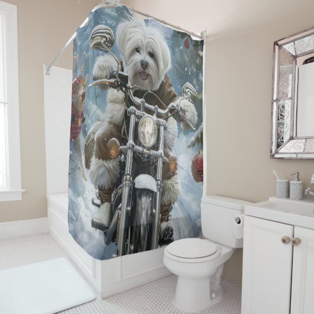 Coton De Tulear Dog Riding Motorcycle Christmas  (In Situ)