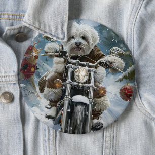Coton De Tulear Dog Riding Motorcycle Christmas  6 Inch Round Button