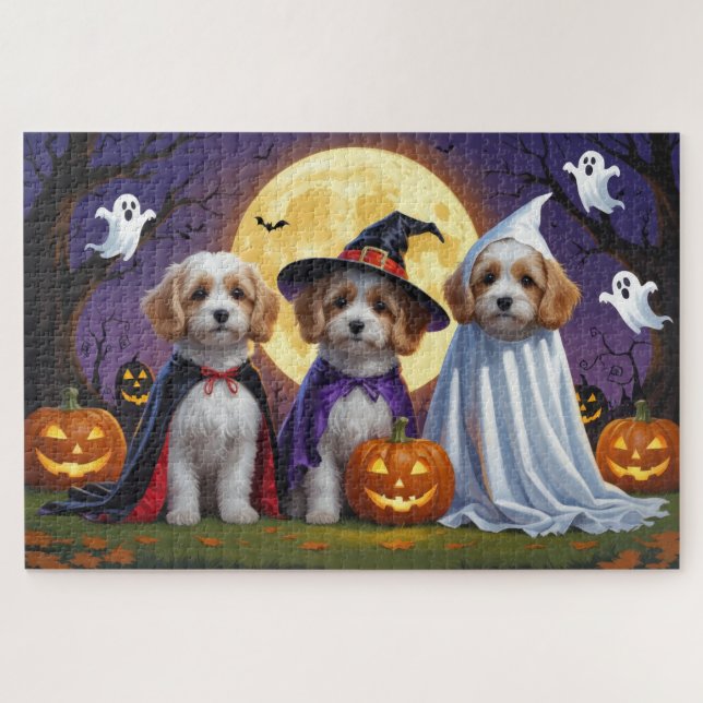 Coton De Tulear Dogs Pumpkin Halloween Funny  Jigsaw Puzzle (Horizontal)