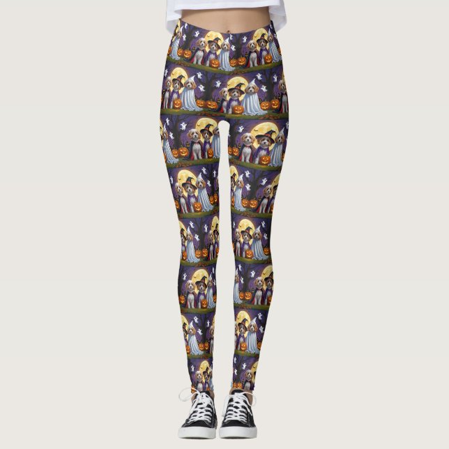Coton De Tulear Dogs Pumpkin Halloween Funny  Leggings (Front)