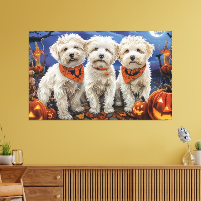 Coton De Tulear Halloween Spooky Canvas Print (Insitu(LivingRoom))