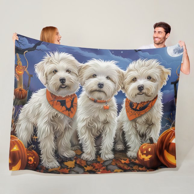 Coton De Tulear Halloween Spooky Fleece Blanket (In Situ)