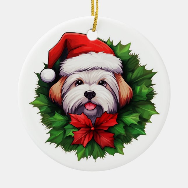 Coton-de-tulear Holiday Wreath Ceramic Ornament (Front)