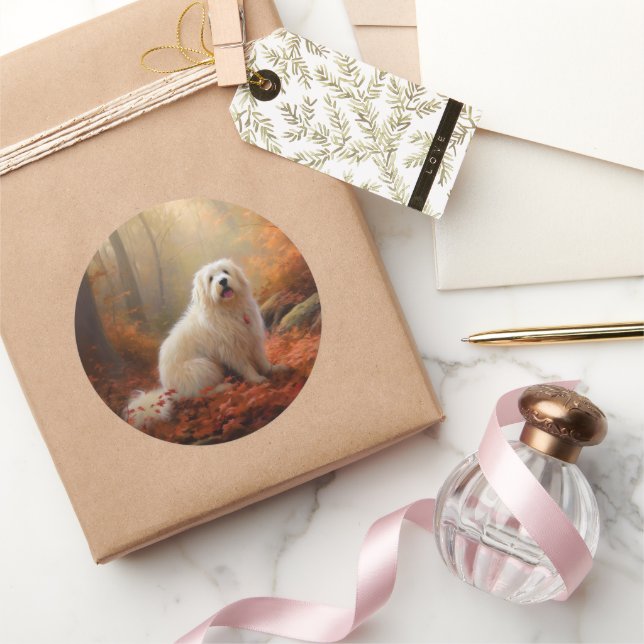 Coton De Tulear in Autumn Leaves Fall Inspire  Classic Round Sticker (Gifting)