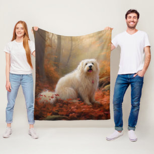 Coton De Tulear in Autumn Leaves Fall Inspire  Fleece Blanket