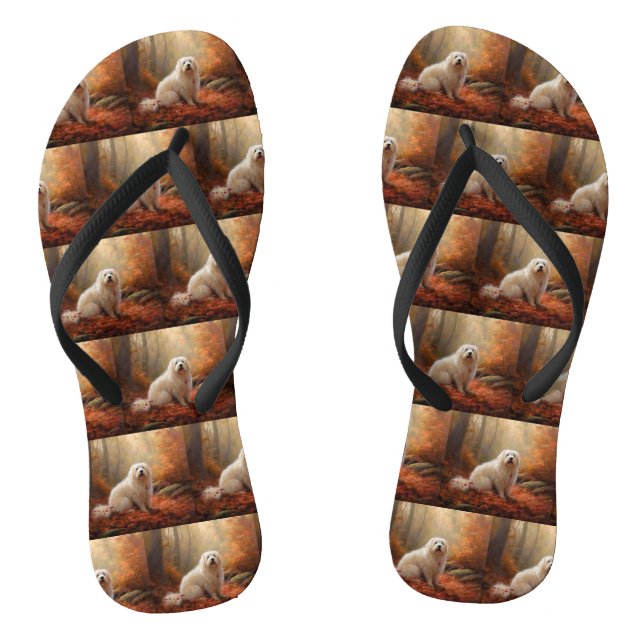 Coton De Tulear in Autumn Leaves Fall Inspire  Flip Flops (Footbed)