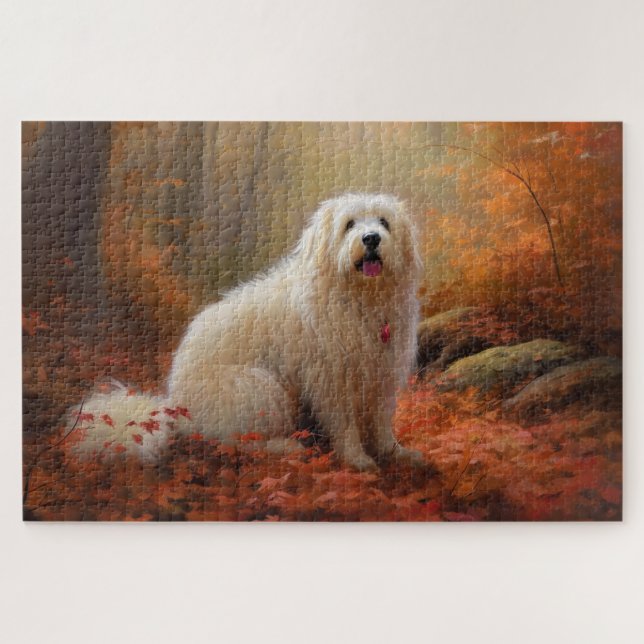Coton De Tulear in Autumn Leaves Fall Inspire  Jigsaw Puzzle (Horizontal)