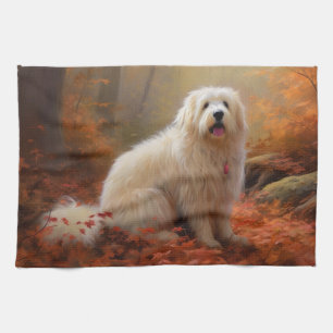 Coton De Tulear in Autumn Leaves Fall Inspire Kitchen Towel