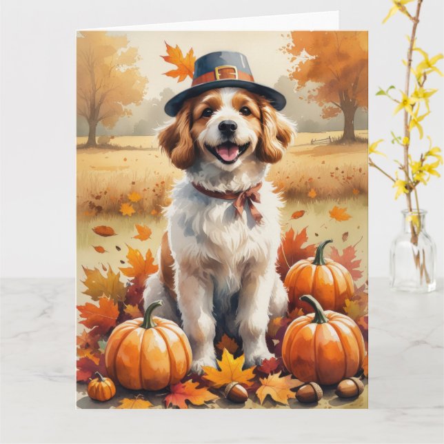 Coton De Tulear In Autumn Leaves Thanksgiving Art Card (Yellow Flower)