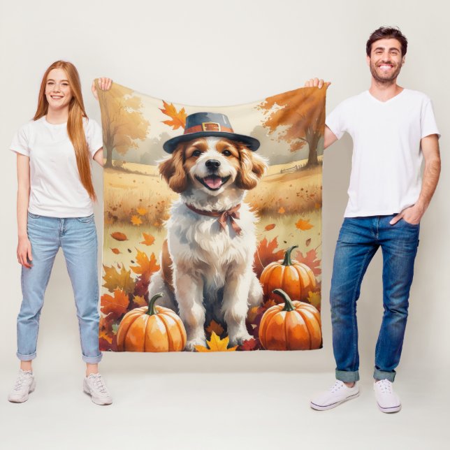 Coton De Tulear In Autumn Leaves Thanksgiving Art Fleece Blanket (In Situ)