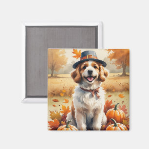 Coton De Tulear In Autumn Leaves Thanksgiving Art Magnet