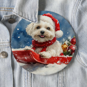 Coton De Tulear in Sledge Let it Snow Christmas 6 Inch Round Button