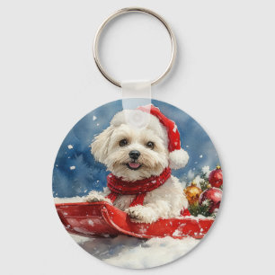 Coton De Tulear in Sledge Let it Snow Christmas Keychain