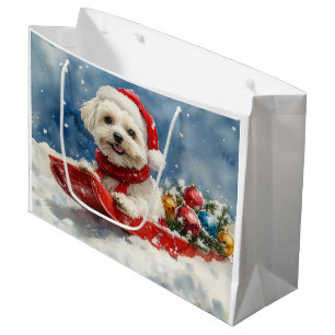 Coton De Tulear in Sledge Let it Snow Christmas Large Gift Bag
