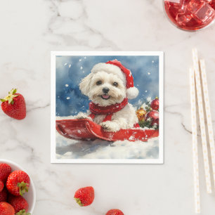 Coton De Tulear in Sledge Let it Snow Christmas Napkin