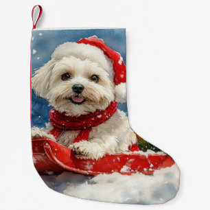 Coton De Tulear in Sledge Let it Snow Christmas Small Christmas Stocking
