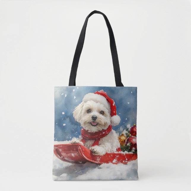 Coton De Tulear in Sledge Let it Snow Christmas Tote Bag (Front)
