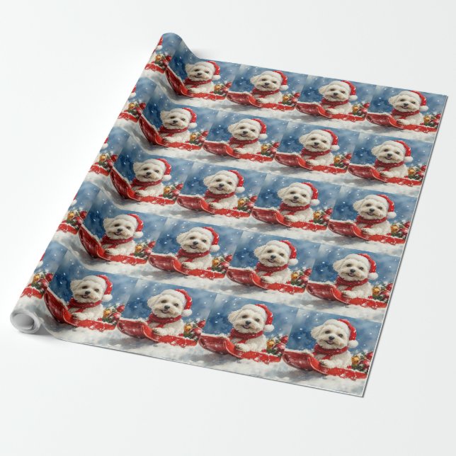 Coton De Tulear in Sledge Let it Snow Christmas Wrapping Paper (Unrolled)