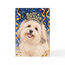 Coton de Tulear New Year Card - Navy Gold
