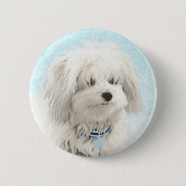 Coton de Tulear Painting - Cute Original Dog Art 2 Inch Round Button (Front)