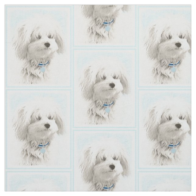Coton de Tulear Painting - Cute Original Dog Art Fabric (Swatch)