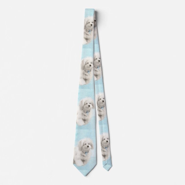 Coton de Tulear Painting - Cute Original Dog Art Tie (Front)