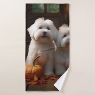 Coton De Tulear Puppy Autumn Delight Pumpkin  Bath Towel Set