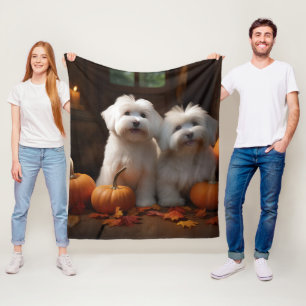 Coton De Tulear Puppy Autumn Delight Pumpkin  Fleece Blanket
