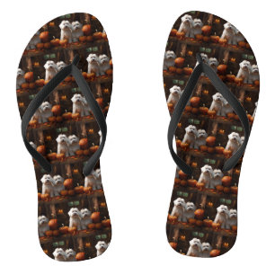Coton De Tulear Puppy Autumn Delight Pumpkin  Flip Flops