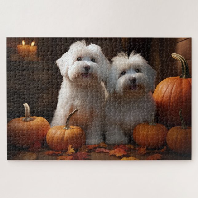 Coton De Tulear Puppy Autumn Delight Pumpkin  Jigsaw Puzzle (Horizontal)
