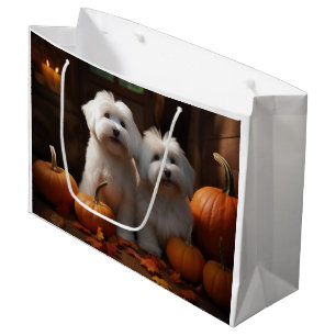 Coton De Tulear Puppy Autumn Delight Pumpkin Large Gift Bag