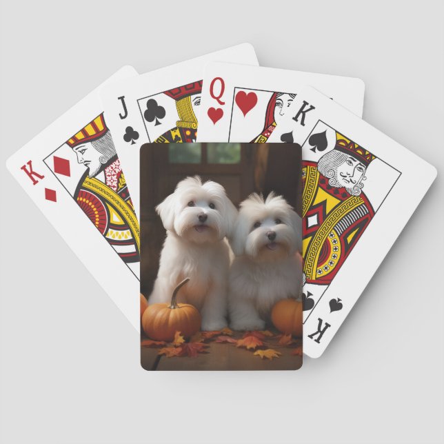 Coton De Tulear Puppy Autumn Delight Pumpkin  Playing Cards (Back)