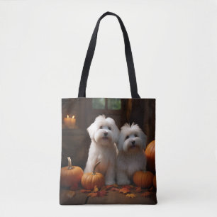 Coton De Tulear Puppy Autumn Delight Pumpkin  Tote Bag