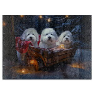 Coton De Tulear Snowy Sleigh Christmas Decor  Cutting Board