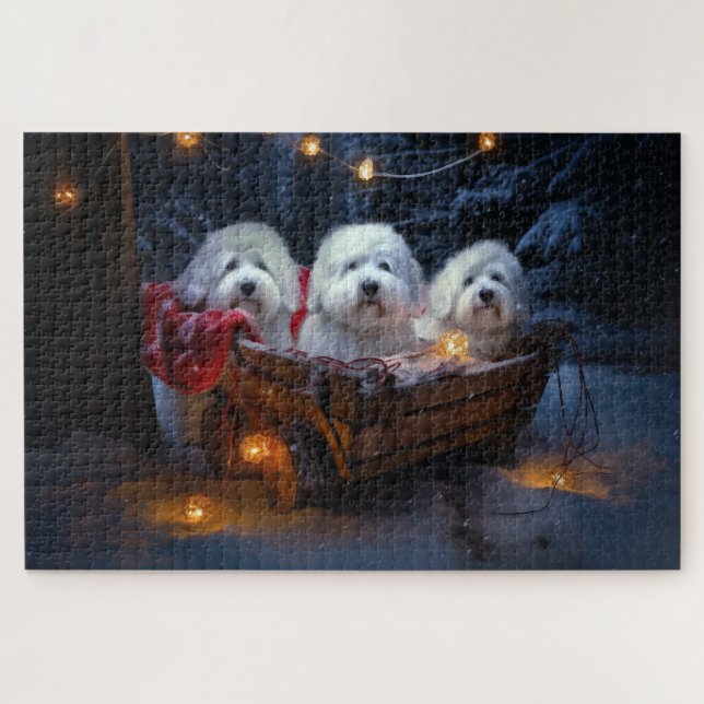 Coton De Tulear Snowy Sleigh Christmas Decor  Jigsaw Puzzle (Horizontal)