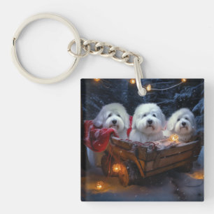 Coton De Tulear Snowy Sleigh Christmas Decor Keychain