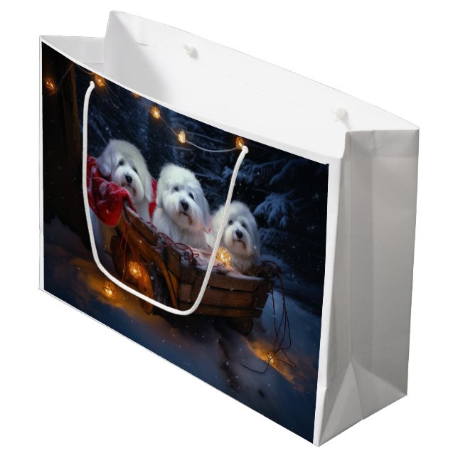 Coton De Tulear Snowy Sleigh Christmas Decor  Large Gift Bag (Front Angled)