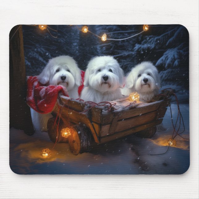 Coton De Tulear Snowy Sleigh Christmas Decor  Mouse Pad (Front)