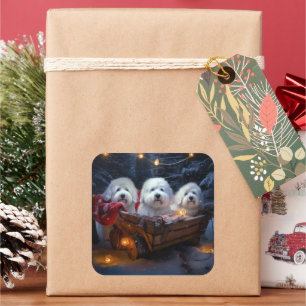 Coton De Tulear Snowy Sleigh Christmas Decor Square Sticker