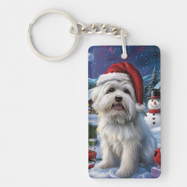 Coton De Tulear Winter Wonderland Christmas Joy Keychain (Front)
